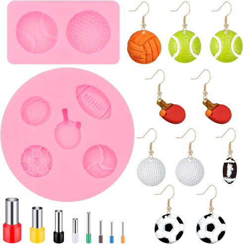 Sports Polymer Clay Molds, 15 Pcs Ball Polymer Clay Molds for Earrings, Football Basketball Rugby Clay Molds for Polymer Clay Jewelry, Volleyball ...