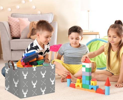 HIYAGON Baby Basket Cute Toy Bin for Boys and Girls Kids Storage Bin Organizer Box Gift Basket Empty Rectangular Deer Room Decor for Home(Grey dee...