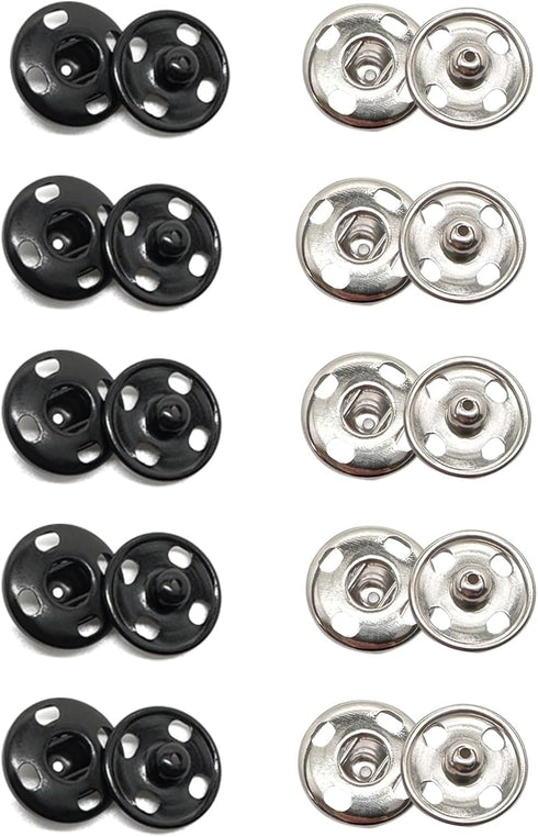 Meikeer 100 Sets Sew on Snaps Sewing Snaps for Fabric Metal Snaps Fasteners Press Studs Buttons for Sewing, Black and Silver(10mm)...