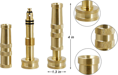Adjustable Twist Hose Nozzle, 4" Heavy-Duty Brass Hose Nozzle Garden Sprayer with 4 Rubber Washers for Garden Watering Patio Lawn Car Washing Driv...