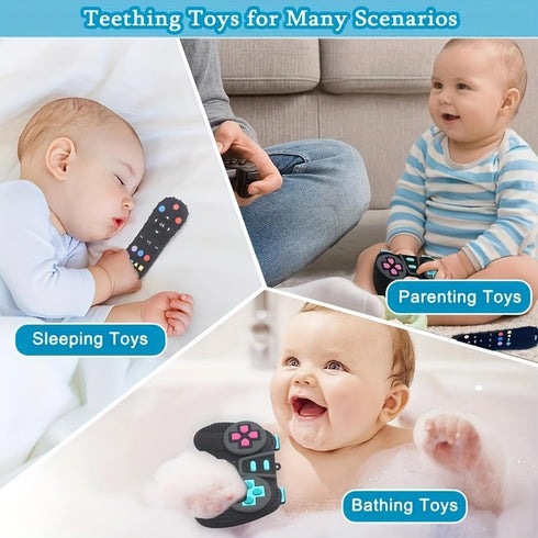 Baby Teething Toy, Soft TV Remote+Game Machine Shape Chew Set Intellectual Development Intellectual Development Educational Toy,Safe Silicone Todd...