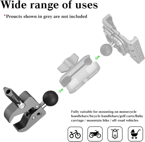 FANAUE Handlebar Base Mount Strong Rod Clamp with 1'' Ball for Rails 0.5" to 2.0" in Diameter, Compatible with RAM Mounts B Size Double Socket Arm...