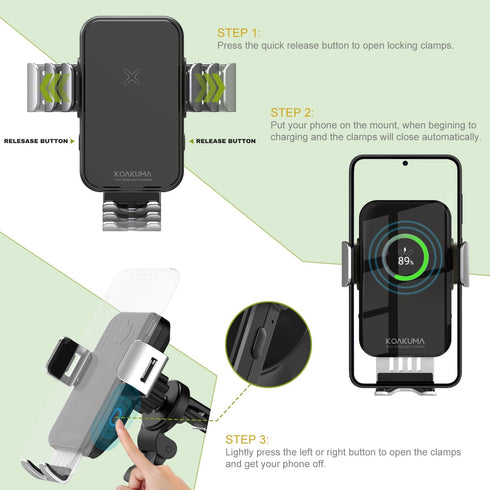 15W Fast Wireless Car Charger Mount - Wireless Charging Car Mount Auto-Clamping.Windshield/Air Vent Phone Holder,Quick Charging for 9/10/11/12/13/...
