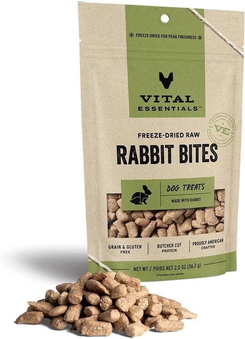 Vital Essentials Freeze Dried Raw Whole Animal Dog Treats, Rabbit Bites, 2 oz...