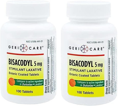 GeriCare Bisacodyl 5 mg Laxative Coated Tablet | Generic for Dulcolax | Stimulant Laxative | Gentle Overnight Constipation Relief 100 Count (Pack ...