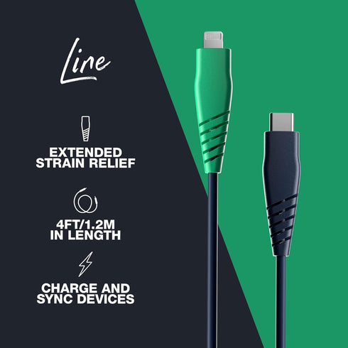Skullcandy Line Round Charging Cable, USB-C to Lightning - Dark Blue/Green, 20W 4ft...