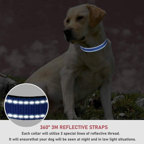 Reflective Dog Collar with Buckle Adjustable Safety Nylon Collars for Small Medium Large Dogs, Navy Blue L...