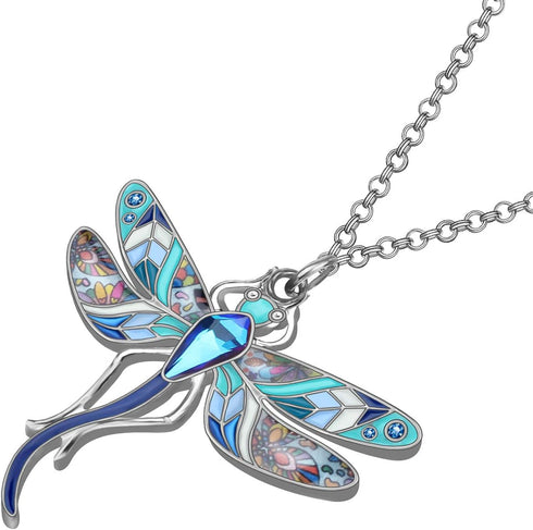 BONSNY Statement Enamel Rhinestone Dragonfly Necklaces Pendant Original Design Gifts for Women Nature lover Jewelry...