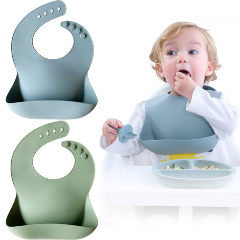 Moonkie Silicone Baby Bibs Set Of 2 | BPA Free Waterproof | Soft Flexible Adjustable Silicone Bibs for Babies & Toddlers(Ether/Sage)...