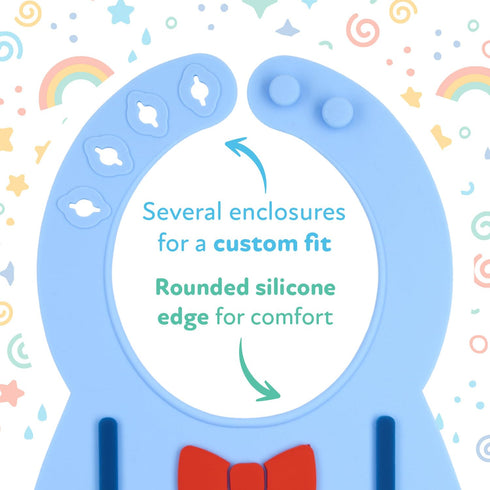 Nuby 3D Soft Silicone Baby Bib with Scoop - Silicone Bib for Toddlers and Babies 6+ Months - Suspenders and Bow Tie...