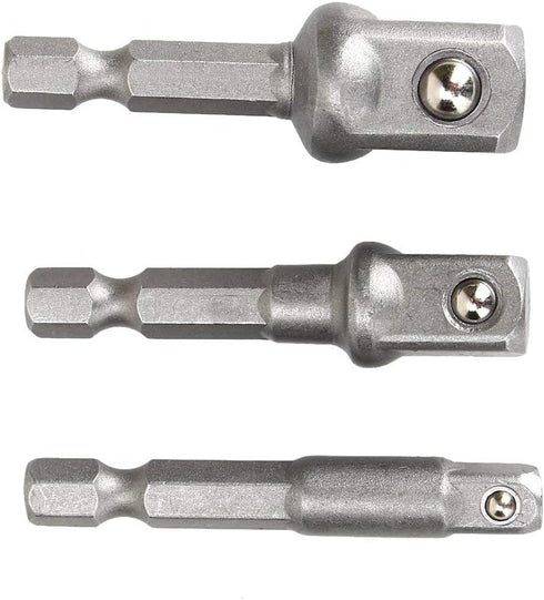 Power Drill Sockets Adapter Sets Hex Square Socket Wrench Power Extension Adapter Bit Set for Drills 3pcs 1/4" 3/8" 1/2" Bits Nut Driver Chrome Va...