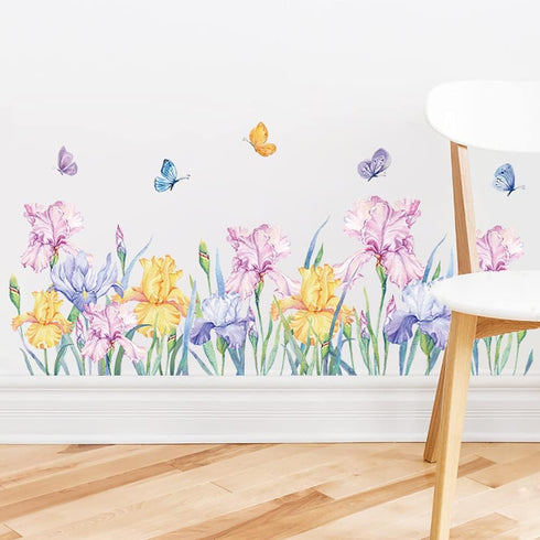 Runtoo Flower Butterfly Wall Decals Iris Floral Garden Wall Art Stickers Girls Bedroom Living Room Kids Nursery Wall Decor...