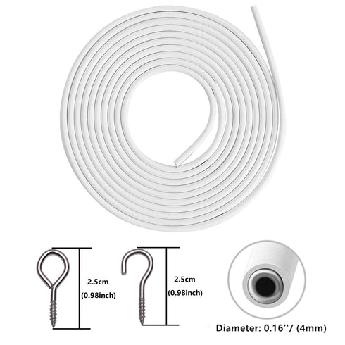 2 Pack 3 Meter White Curtain Wire, Plastic Coated Window Curtain Wire with 8 Pairs of Screw Eyes and Hooks...