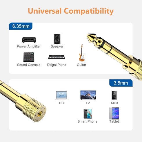 6.35mm (1/4 inch) Male to 3.5mm (1/8 inch) Female Stereo Audio Adapter Converter for Guitar Headphones Amp, Gold Plated 4 Pack...