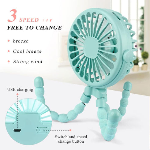 Suteng Stroller Fan Flexible Tripod Clip On Baby Fan, Battery Operated Mini Portable Handheld Fan for Car Seat Crib Stroller, USB Rechargeable Sma...