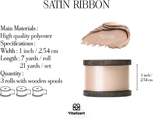 Vitalizart Nude Satin Ribbon 1 Inch Double Faced Silk Like Thin Ribbon for Gift Wrapping Bouquet Hair Wedding Christmas Decoration...