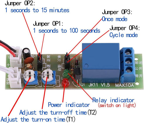 Adjustable Times Switch Module DC 5V/12V/24V Delay On/Off Timer Delay Switch Module 6 Types Optional Time Delay(DC 12V 0-15mins)......