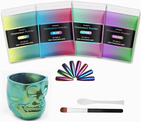 CHEAPART Chameleon Mica Powder 4 Colors Shift Pigment Powder Shimmer Holographic Mica Powder Chrome Epoxy Resin Tumbler Nail Art Polymer Clay Slim...