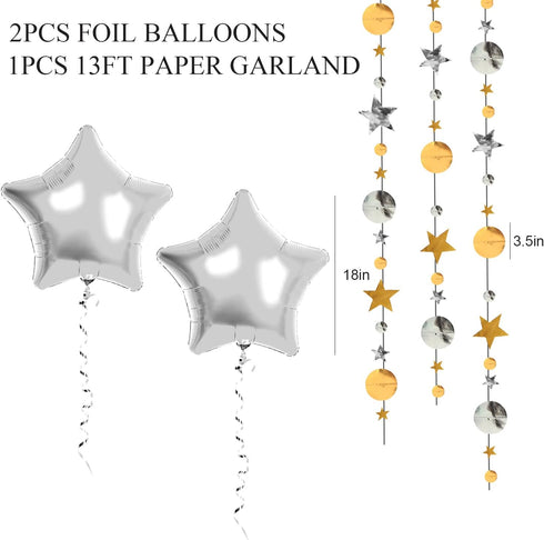 Retirement Party Decorations Supplies, Black and Gold Happy Retirement Banner, Folding Paper Fans, Sparkling Star Garlands, Star Shape Foil Balloo...
