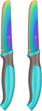 Kids Tomato Steak Knife Set for Real Cooking (Aqua) - 2pcs - Skin Friendly Serrated Edge Stainless Steel Lightweight - Safe for Children & Beginne...