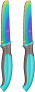 Kids Tomato Steak Knife Set for Real Cooking (Aqua) - 2pcs - Skin Friendly Serrated Edge Stainless Steel Lightweight - Safe for Children & Beginne...