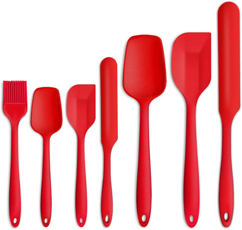 Silicone Spatula Set of 7, P&P CHEF Heat-Resistant Rubber Spatulas Kitchen Utensils Set for Non-stick Cooking Baking Mixing, Seamless & Flexible D...