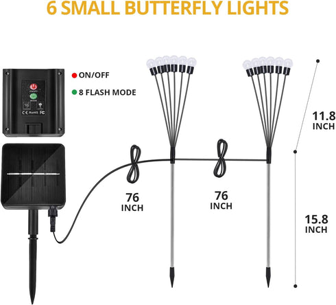 8 Modes Firefly Garden Lights Solar Outdoor - Waterproof Fairy Lights with 1200mAH Solar Panels - LED Swaying Crystal Globe for Yard Decorations, ...