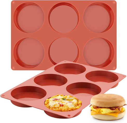 JOERSH 2-PK Silicone Egg Molds 4 Inch Jumbo Muffin Top Baking Pans, Non-Stick Large Disc Round Silicone Molds for Hamburger Bun, Corn Bread, Pie, ...