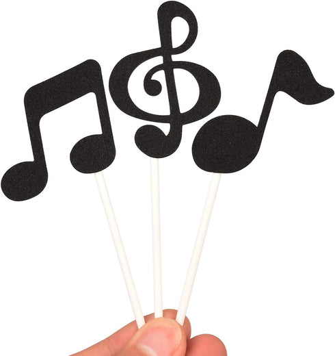 Donoter 48 Pcs Black Glitter Music Notes Cupcake Toppers Musical Symbols Cake Picks for Kids Birthday Party Food Decorations...