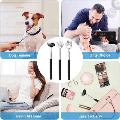 3 Pack Back Scratcher Metal Portable Telescoping with Rubber Handles, Extendable Back Massager Tool with Beautiful Box, White Elephant Stocking St...