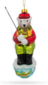 Polar Bear Ice Fishing Blown Glass Christmas Ornament...