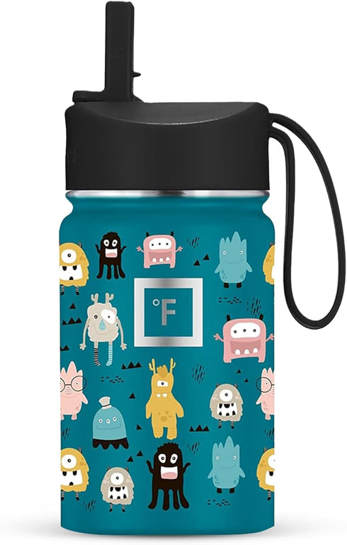 IRON °FLASK Kids Water Bottle - Straw Lid, 20 Name Stickers, Vacuum Insulated Stainless Steel, Double Walled Tumbler Travel Cup, Thermos Mug - Mon...