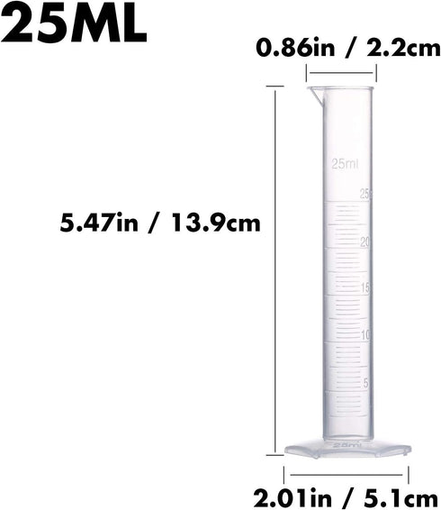 Measuring Cylinder Set, 4 Sizes Graduated Polypropylene Lab Test Tubes in 100 ml, 50 ml, 25 ml, 10 ml for Laboratory, & Science Experiments with 4...