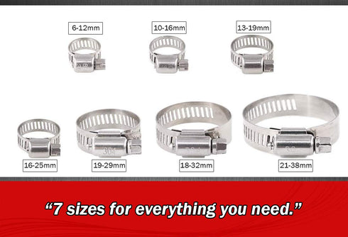 Hose Clamp Kit - 40 Piece 307 Stainless Steel 7 Sizes 6-38mm - Hose Clamps Assortment Pipe Clamp Adjustable - Clamp Assortment Kit, Fuel Line Clam...