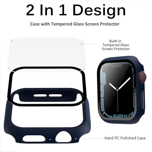 Miimall Compatible for Apple Watch Series 8 Case 45mm with Screen Protector Anti-Scratch Shockproof Hard PC and Tempered Glass Film Bumper Case fo...