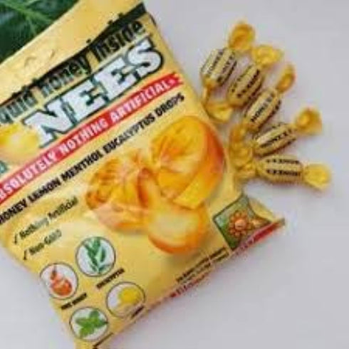 Honees Filled Honey Lemon Cough Drops- Filled with Honey, Menthol, Lemon and Eucalyptus - Nothing Artificial -Natural Sore Throat Lozenges- Non-GM...