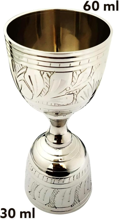 Electro Plated Nickel Silver with Chrome Finish Peg Measure Jigger, Shot Glass, Cup, 1 oz / 2 oz WITH ALLURING ENGRAVING...