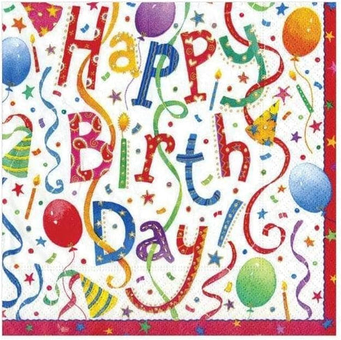 Caspari Happy Birthday Paper Cocktail Napkins, 20 Count,Multicolor,9100C...