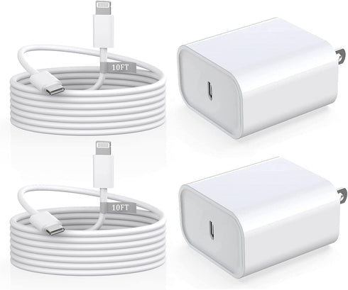 iPhone Charger Fast Charging 10 FT, 2 Pack 20W USB C Wall Charger Block with 10FT Long Type C to Lightning Fast Charging Data Sync Cable Compatibl...