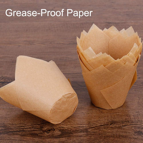 150pcs Tulip Cupcake Liners Natural Baking Cups Muffin Paper Liner Grease-Proof Wrappers for Wedding, Birthday Party, Standard Size, Natural Color...