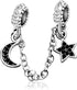 Link Safety Chain Moon Star Crystal Birthday Bead Charms for Bracelets for Women Jewelry...