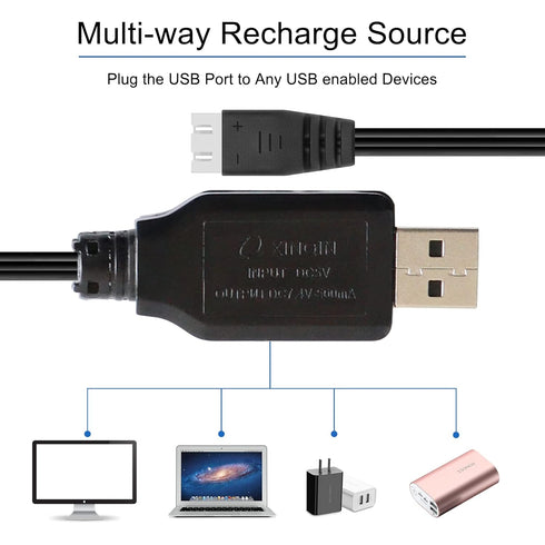 KBT KEEP BETTER TECH 2Pack 7.4V RC Car Battery USB Charger Cable, 500mA Charging Speed with LED Indicator Light Compatible XH-3P Connector,Power A...