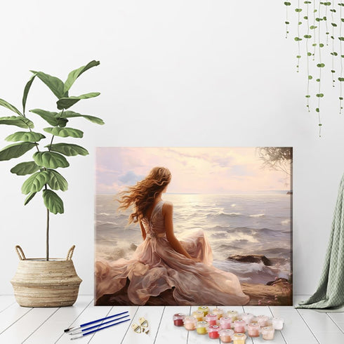 Paint by Number for Adults, A Woman Upon The Vast Seascape Paint by Numbers Ocean Oil Painting for Adults Kids Paint by Number DIY Paint Number Ki...
