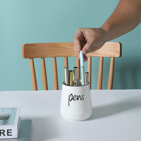 LEEOTYI Ceramic Farmhouse Pen Holder for Desk, Pencil Organizer 16 oz (White)...