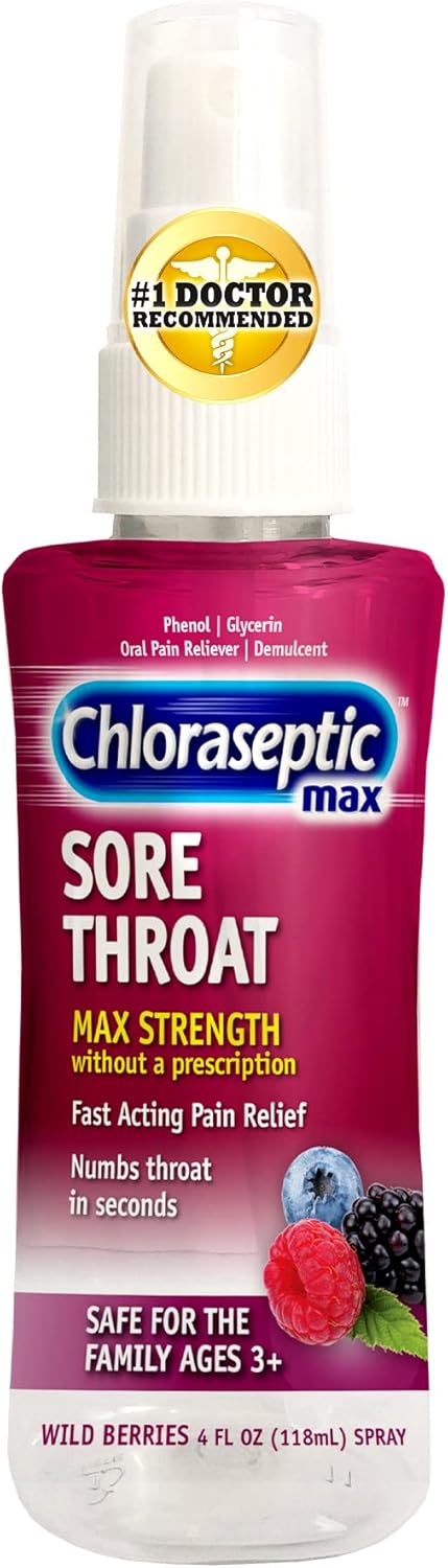 Chloraseptic Max Strength Sore Throat Spray, Wild Berries Flavor, 4.0 fl oz...