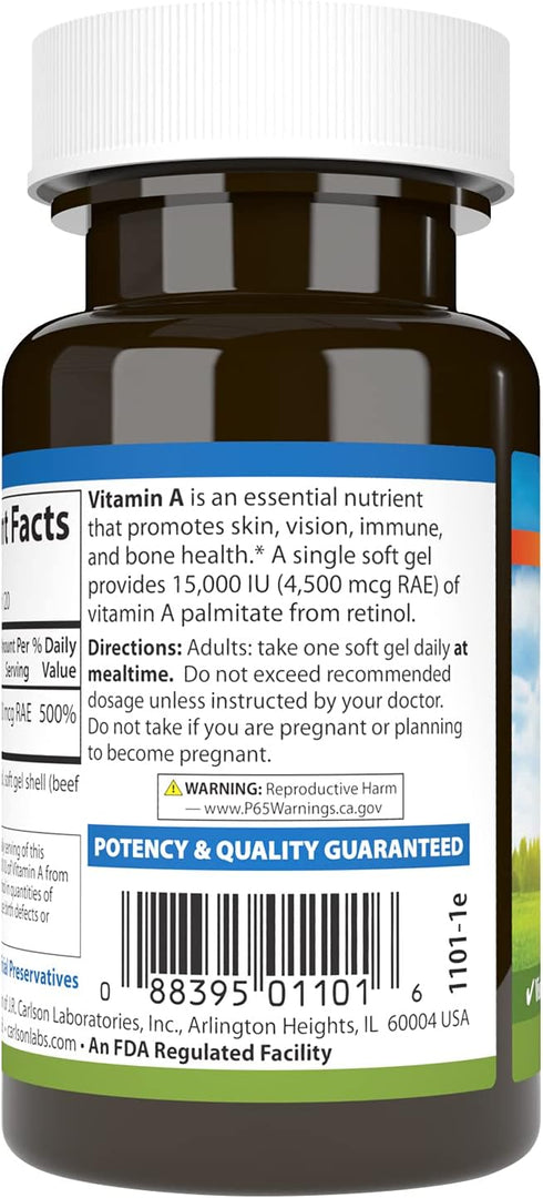 Carlson - Vitamin A, 15000 IU Palmitate (4500 mcg RAE), Vision Health, Healthy Skin, 120 Softgels...