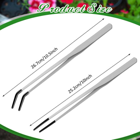 2 Pcs Extra Long Stainless Steel Reptile Feeding Tongs with Rubber Tip Bearded Dragon Aquarium Straight and Curved Long Tweezer Terrarium Feeder T...