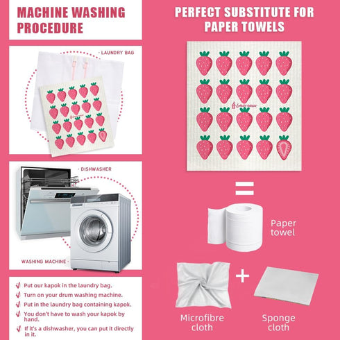 GONG GONG 4 Pcs+4 Clips Swedish Dish Clothes for Kitchen Cellulose Sponge Cloths Eco-Friendly Cleaning Cloth Reusable Dish Cloth 6.7×7.87Inches (F...