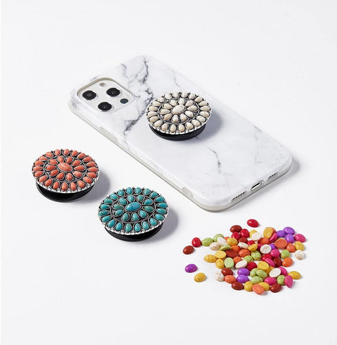 Turquoise Western Phone Grip White Concho Marble Stone Phone Holder...