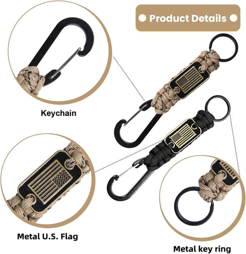 2/4PCS Heavy Duty Paracord Lanyard Keychain with USA Flag, Braided key lanyard for keys for men Long/Short Keychain...